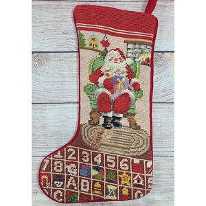 Imperial Elegance Embroidered Wool Christmas Stocking Santa Claus Red 15" 1991
